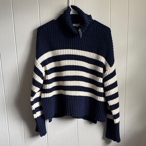 Madewell Navy and Cream Wide Rib Turtleneck Sweater Sz S NWT